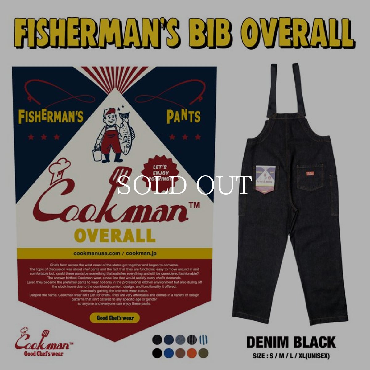 画像1: COOKMAN  Fisherman's Bib Overall Denim (Black) (1)