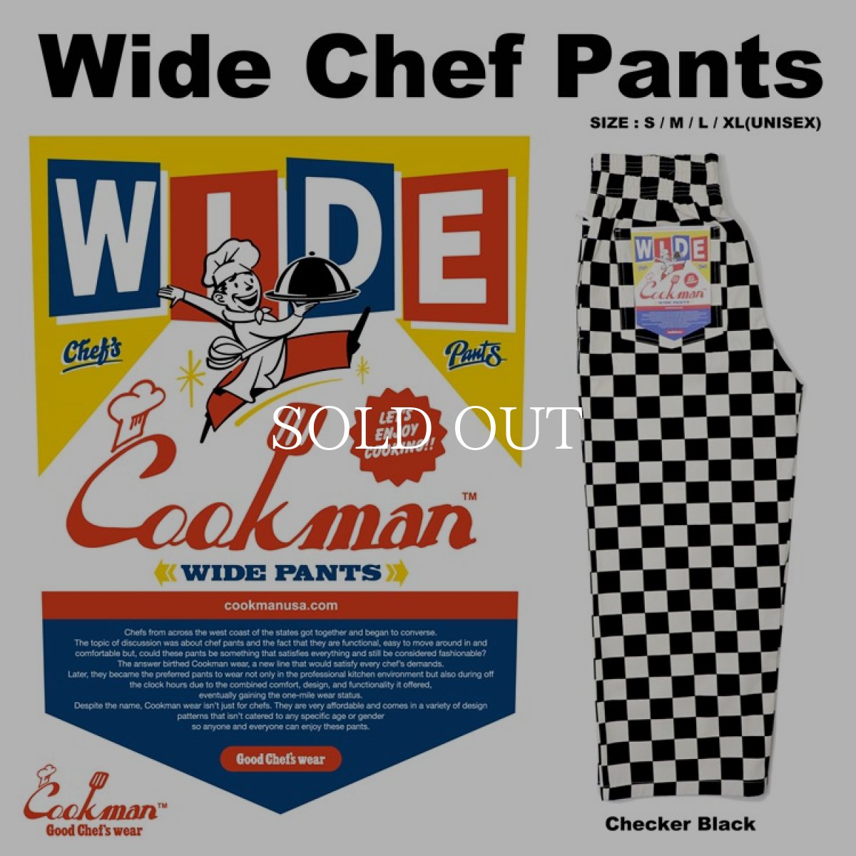 画像1: COOKMAN  Wide Chef Pants Checker Black (Black) (1)