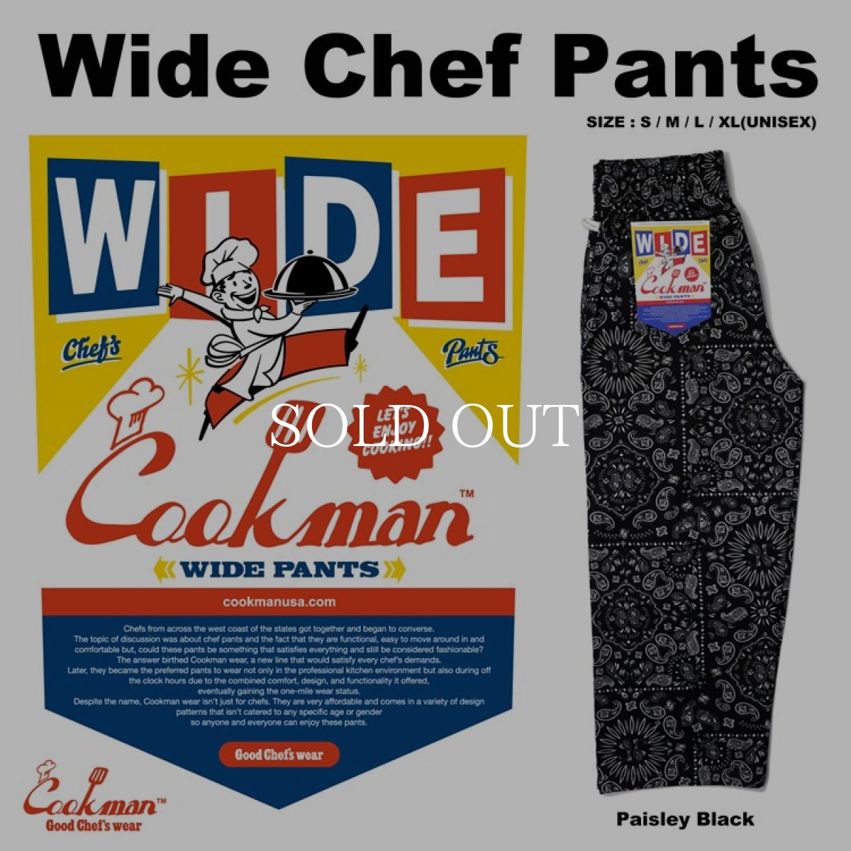 画像1: COOKMAN  Wide Chef Pants Paisley Black (Black) (1)