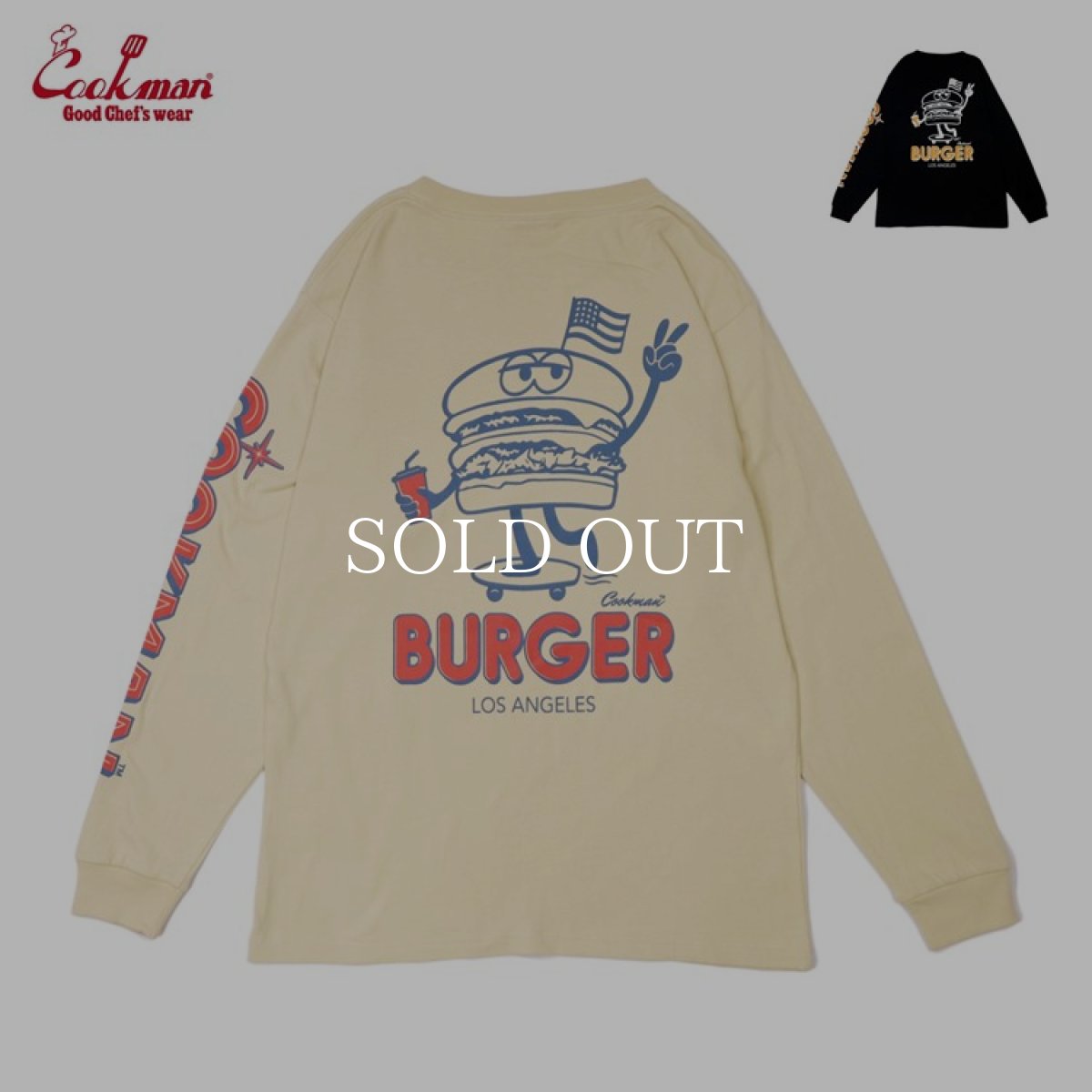 画像1: COOKMAN  ロングスリーブ Tシャツ Skating Burger (Beige) (1)