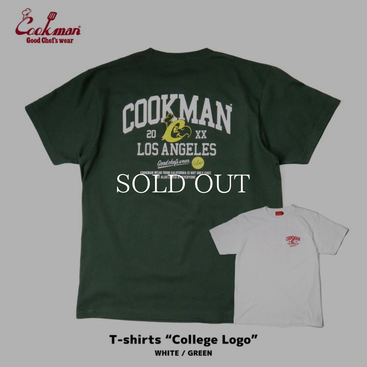 画像1: COOKMAN  Tシャツ College Logo (Green) (1)