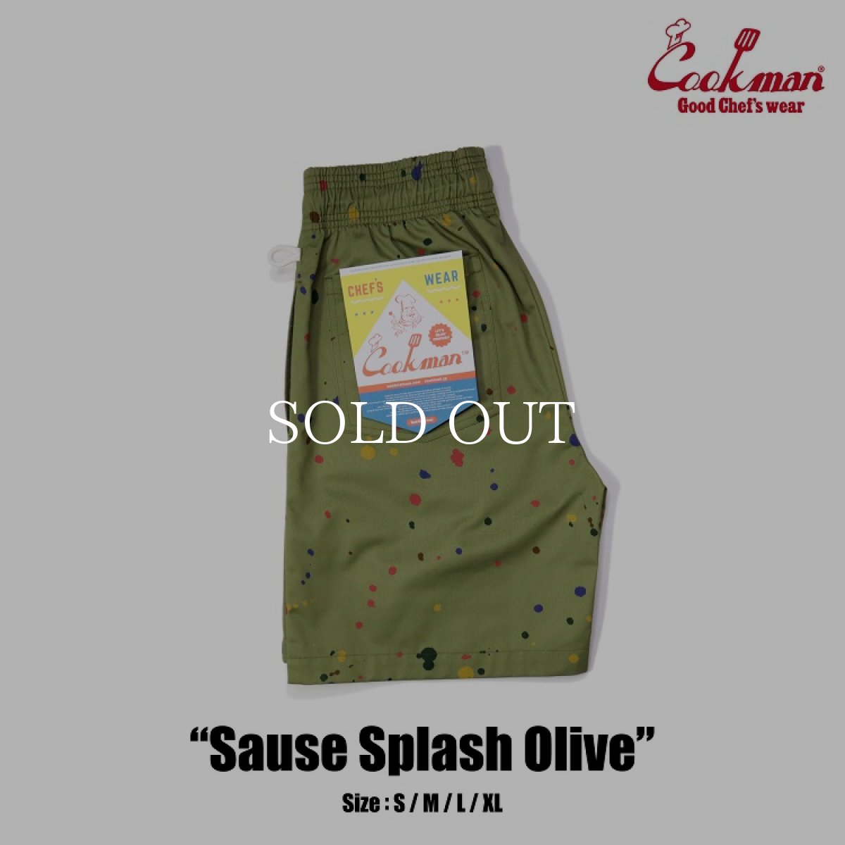 画像1: COOKMAN  シェフパンツ Chef Pants Short Sauce Splash Olive (Olive Green) (1)