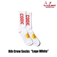 画像2: COOKMAN  ソックス Rib Crew Socks Logo White (White) (2)