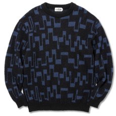 画像1: CALEE  7 Gauge jacquard mohair crew neck knit sweater (Black.Blue) (1)