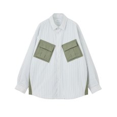 画像1: MAGIC STICK  LIGHT PUFF DRESS SHIRT (WHITE STRIPES) (1)