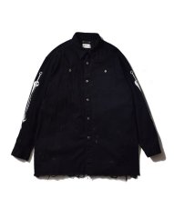 画像1: MINEDENIM  × KIDILL OVERSIZED DENIM SHIRT - DISTRESSED DENIM (BLACK) (1)