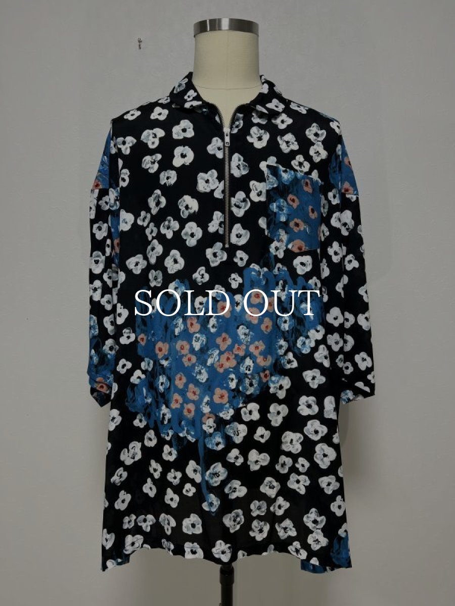 画像1: KIDILL  HALF ZIP SHIRT - TEXTILE DESIGN BY MAYA SHIBASAKI (BLACK FLOWER) (1)