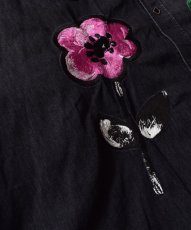 画像4: MINEDENIM  × KIDILL HIPPIE DENIM SHIRT - DISTRESSED DENIM - EMBROIDERY (BLACK) (4)