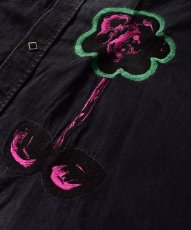 画像5: MINEDENIM  × KIDILL HIPPIE DENIM SHIRT - DISTRESSED DENIM - EMBROIDERY (BLACK) (5)