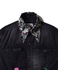 画像2: MINEDENIM  × KIDILL HIPPIE DENIM SHIRT - DISTRESSED DENIM - EMBROIDERY (BLACK) (2)