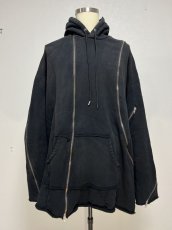 画像1: KIDILL  ZIP HOODIE DISTRESSED FABRIC (BLACK) (1)