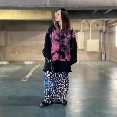 画像1: KIDILL  WIDE ZIP PANTS - TEXTILE DESIGN BY MAYA SHIBASAKI (BLACK FLOWER)