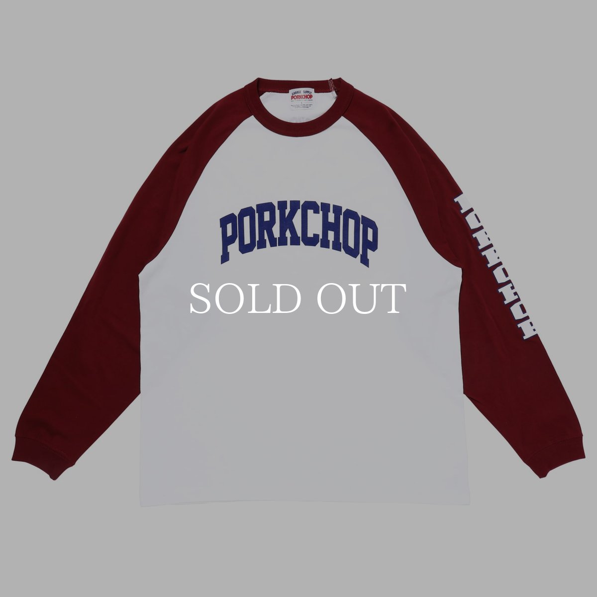 画像1: PORKCHOP GARAGE SUPPLY  COLLEGE RAGLAN L/S TEE (WHITE × BURGUNDY) (1)