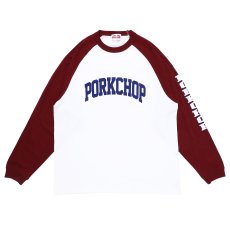 画像1: PORKCHOP GARAGE SUPPLY  COLLEGE RAGLAN L/S TEE (WHITE × BURGUNDY) (1)