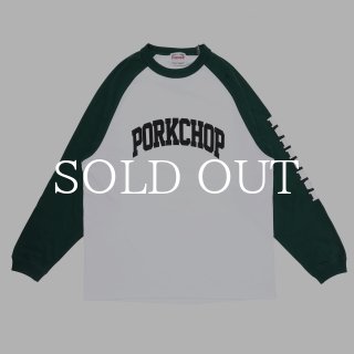 PORKCHOP GARAGE SUPPLY COLLEGE RAGLAN L/S TEE (WHITE × BLACK