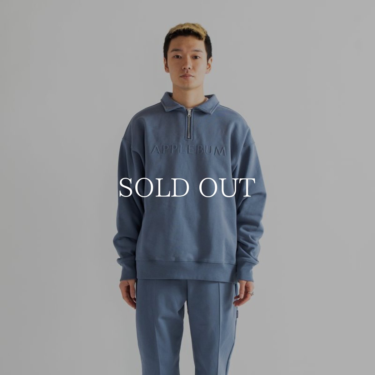 画像2: APPLEBUM  Solid Color Half Zip Sweat (Blue Gray) (2)