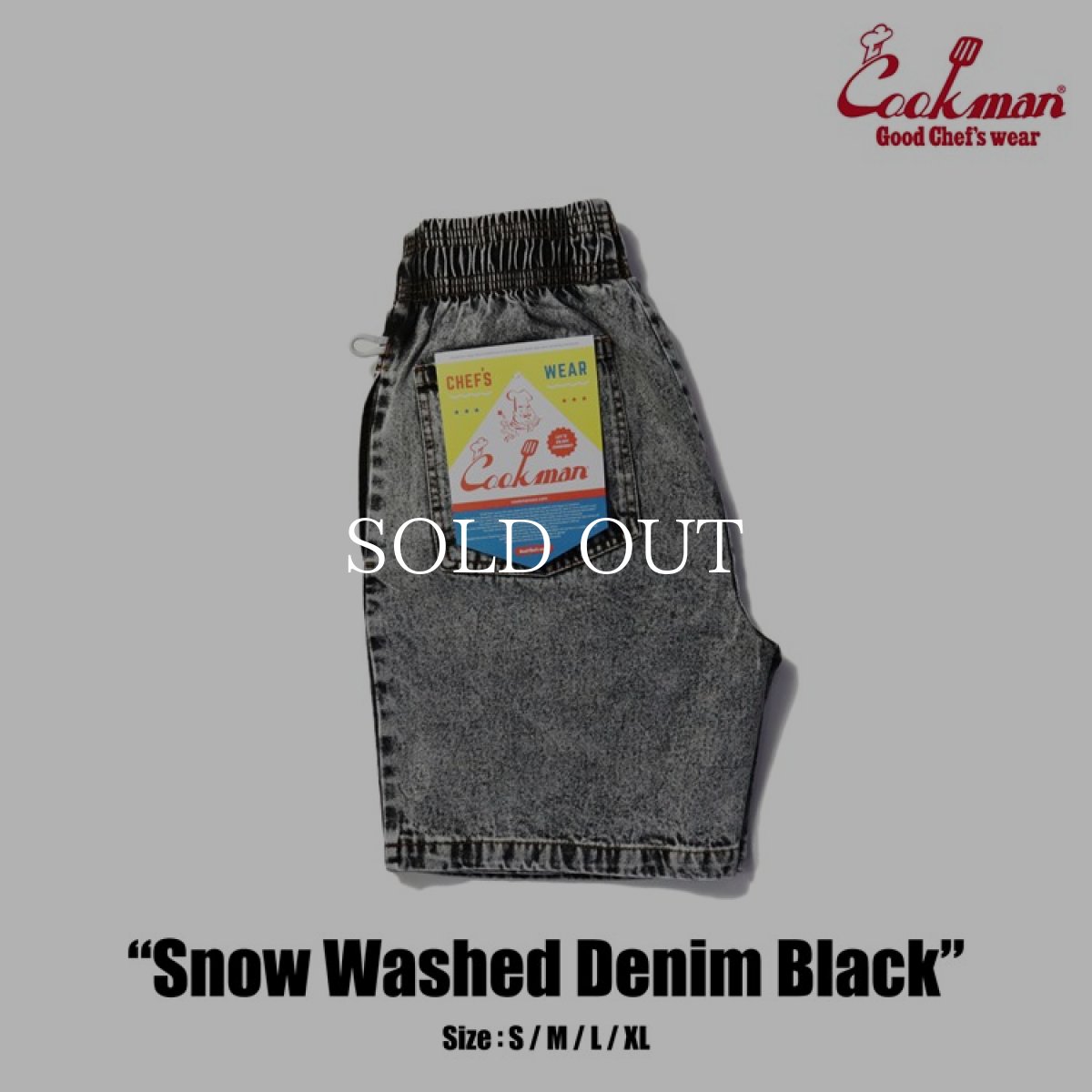 画像1: COOKMAN  Chef Pants Short Snow Washed Denim (Black) (1)