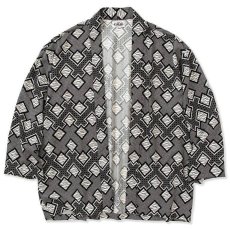 画像1: CALEE  Geometric & Annulus pattern amuzen cloth shirt cardigan (White.Black) (1)