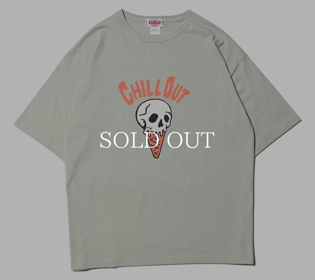 画像1: CUTRATE  SKULL CREAM LOGO DROPSHOULDER S/S T-SHIRT (SAGE GREEN) (1)