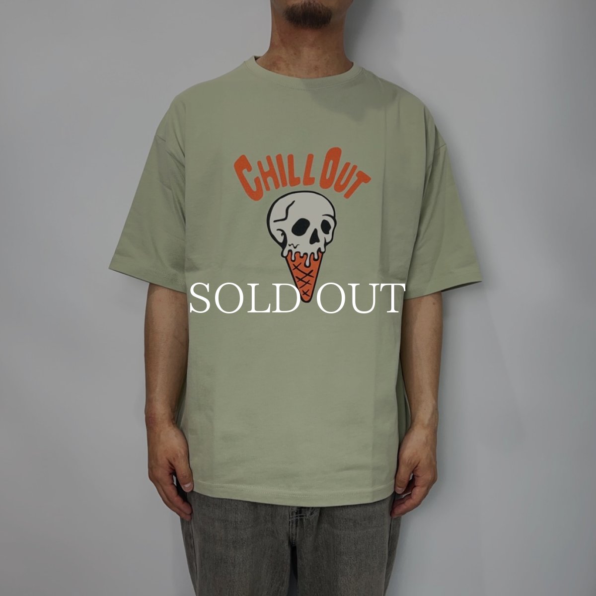 画像3: CUTRATE  SKULL CREAM LOGO DROPSHOULDER S/S T-SHIRT (SAGE GREEN) (3)