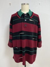 画像1: KIDILL  OVERSIZD BORDER POLO KNIT COLLAB WITH rurumu: (BLACK × DARK RED) (1)