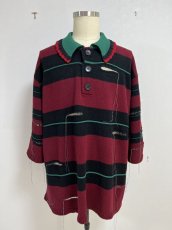 画像1: KIDILL  OVERSIZD BORDER POLO KNIT COLLAB WITH rurumu: (BLACK × DARK RED) (1)