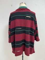 画像2: KIDILL  OVERSIZD BORDER POLO KNIT COLLAB WITH rurumu: (BLACK × DARK RED) (2)