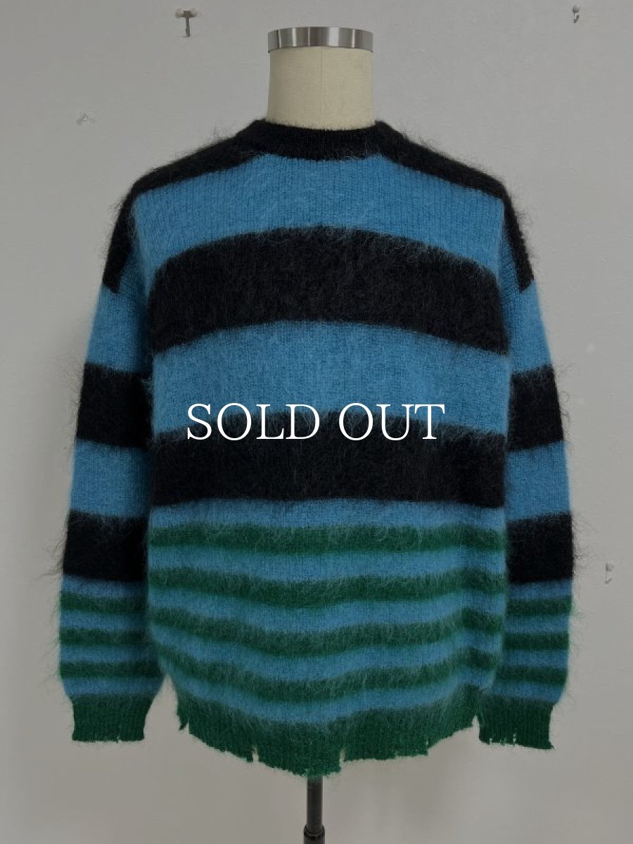 画像1: KIDILL  MOHAIR BORDER KNIT (BLACK × SKY BLUE × GREEN) (1)