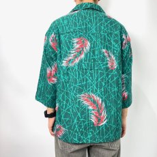画像3: CALEE  3/4 Sleeve allover feather pattern R/P drop shoulder shirt (Emerald Green) (3)