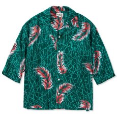 画像1: CALEE  3/4 Sleeve allover feather pattern R/P drop shoulder shirt (Emerald Green) (1)