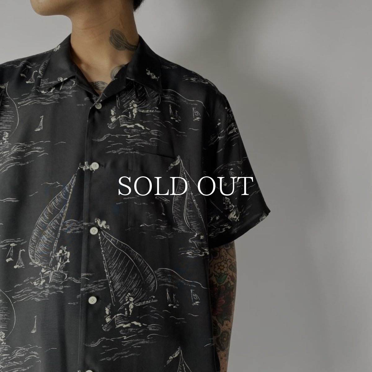 画像2: OLD JOE   ORIGINAL PRINTED OPEN COLLAR SHIRTS (MARINE) Short-sleeve (BLACK) (2)