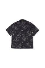 画像1: OLD JOE   ORIGINAL PRINTED OPEN COLLAR SHIRTS (MARINE) Short-sleeve (BLACK) (1)