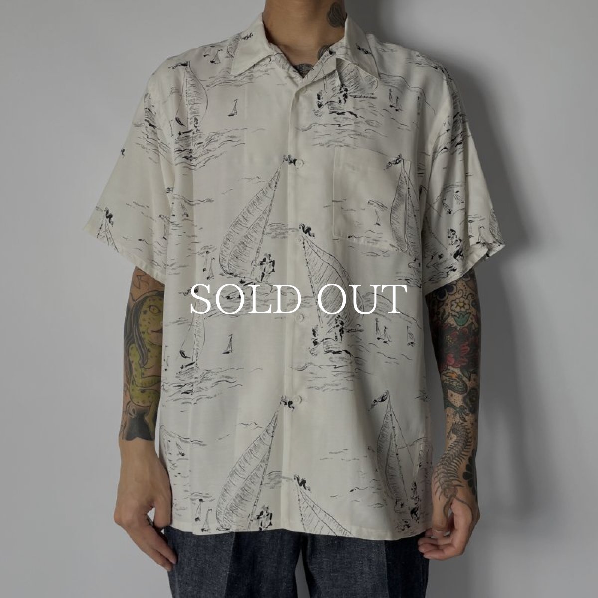 画像6: OLD JOE   ORIGINAL PRINTED OPEN COLLAR SHIRTS (MARINE) Short-sleeve (BONE) (6)