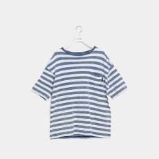 画像1: APPLEBUM  Bleach Indigo Border Pocket T-shirt (Light Blue Border) (1)