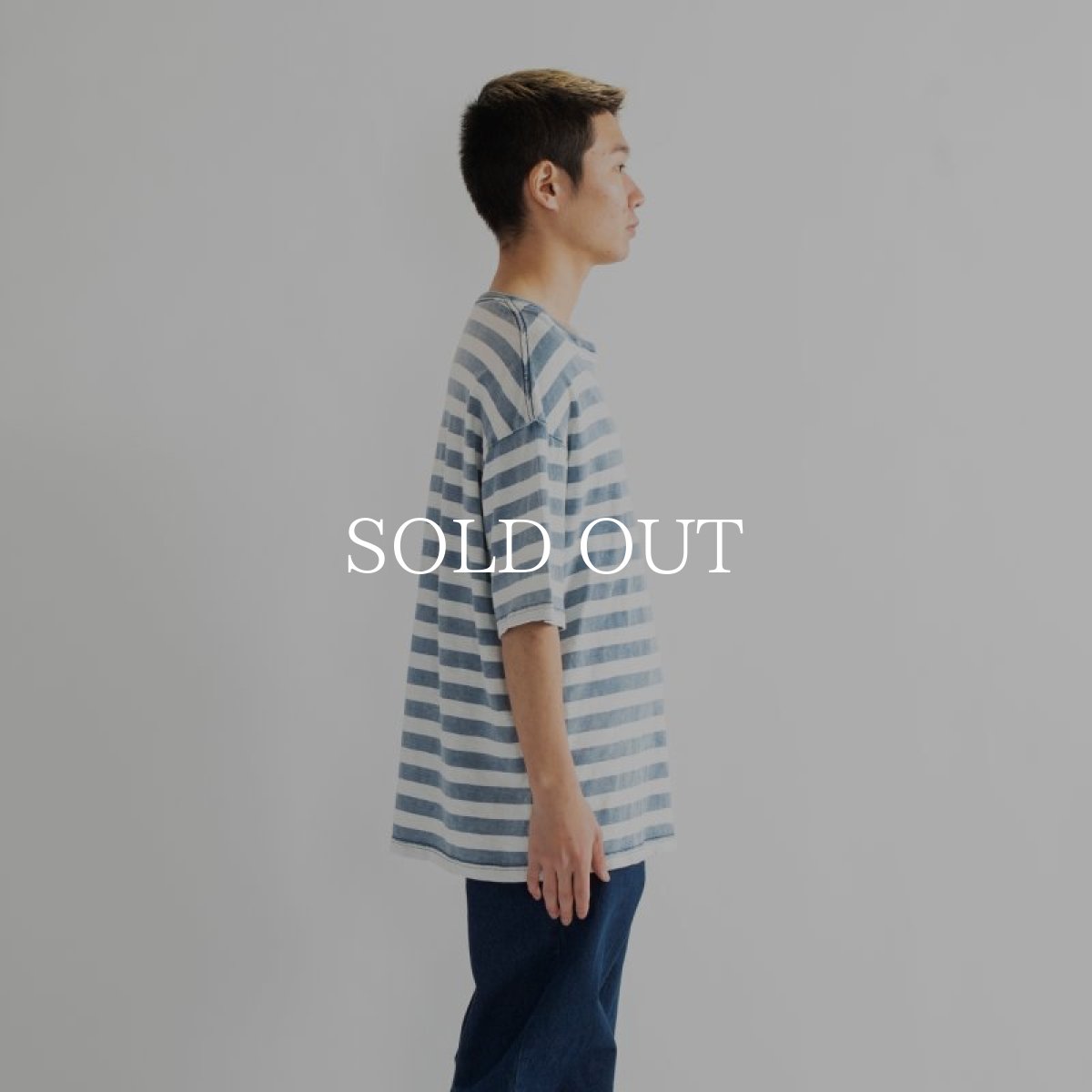 画像3: APPLEBUM  Bleach Indigo Border Pocket T-shirt (Light Blue Border) (3)