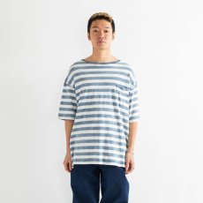 画像2: APPLEBUM  Bleach Indigo Border Pocket T-shirt (Light Blue Border) (2)