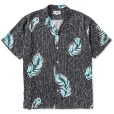 画像1: CALEE  Allover feather pattern amunzen cloth S/S shirt (Black) (1)