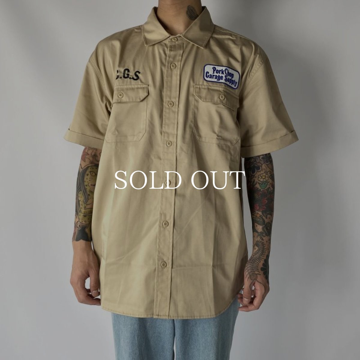 画像7: PORKCHOP GARAGE SUPPLY  ROUNDED WAPPEN WORK SHIRT (BEIGE) (7)
