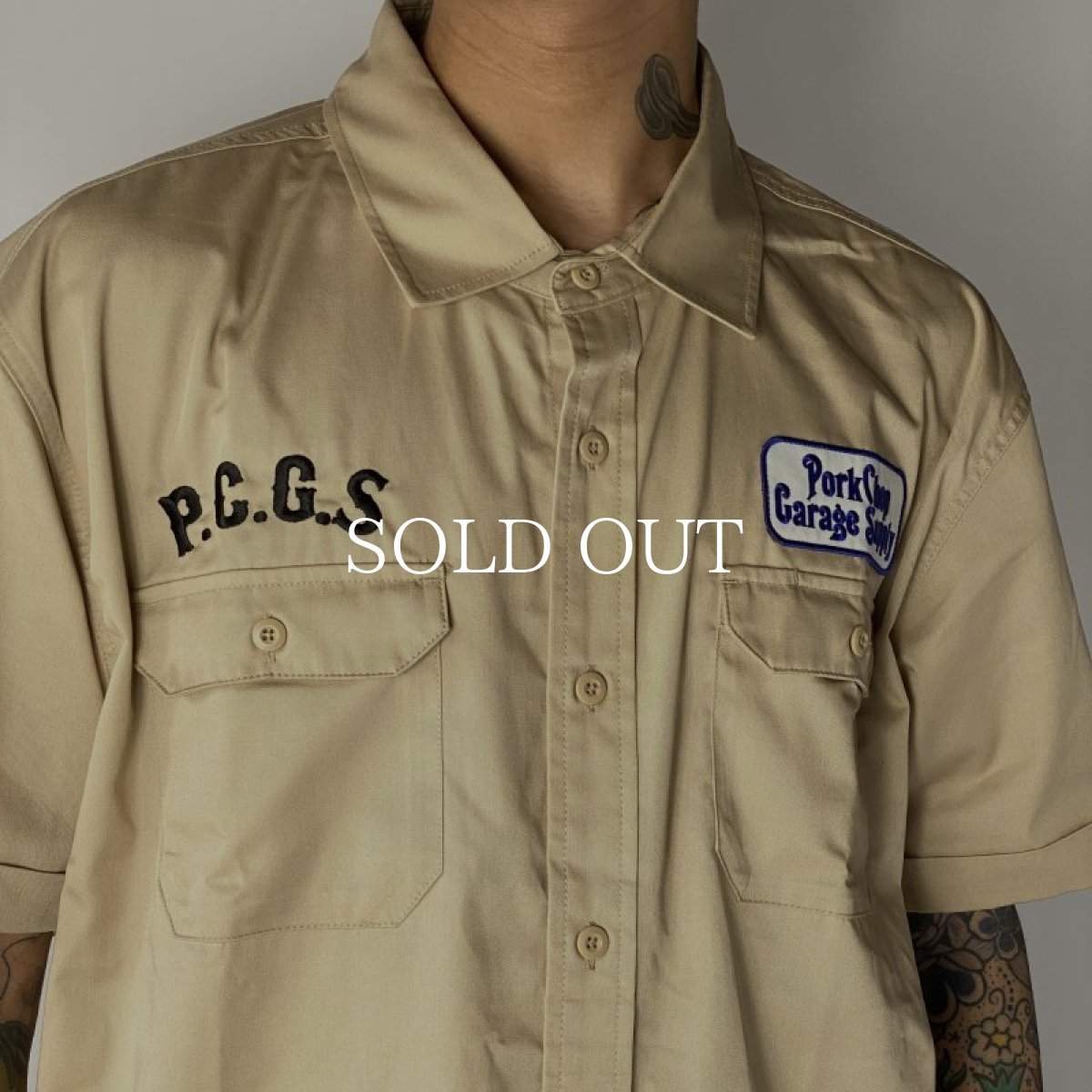 画像9: PORKCHOP GARAGE SUPPLY  ROUNDED WAPPEN WORK SHIRT (BEIGE) (9)