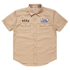 画像1: PORKCHOP GARAGE SUPPLY  ROUNDED WAPPEN WORK SHIRT (BEIGE) (1)