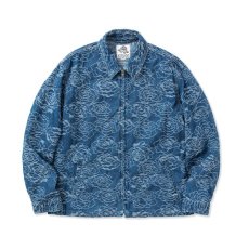 画像1: CALEE  ROSE PATTERN JACQUARD DENIM SWING TOP (INDIGO BLUE) (1)