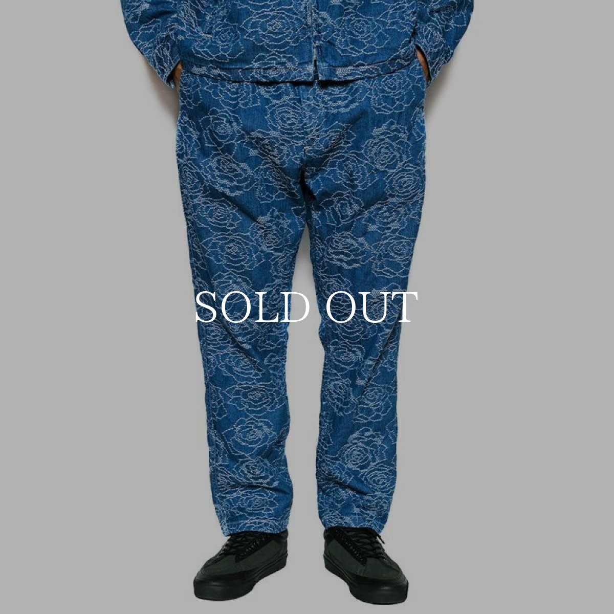 画像6: CALEE  ROSE PATTERN JACQUARD DENIM EASY TROUSERS (INDIGO BLUE) (6)