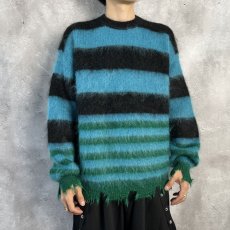 画像4: KIDILL  MOHAIR BORDER KNIT (BLACK × SKY BLUE × GREEN) (4)