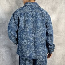 画像8: CALEE  ROSE PATTERN JACQUARD DENIM SWING TOP (INDIGO BLUE) (8)