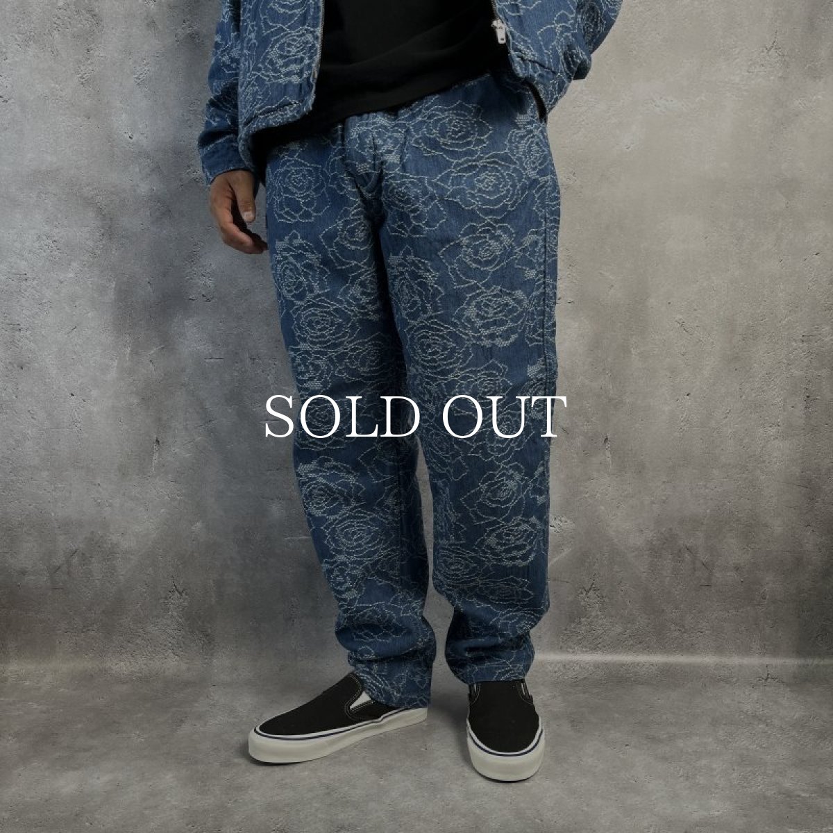 画像7: CALEE  ROSE PATTERN JACQUARD DENIM EASY TROUSERS (INDIGO BLUE) (7)