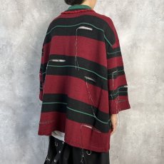 画像4: KIDILL  OVERSIZD BORDER POLO KNIT COLLAB WITH rurumu: (BLACK × DARK RED) (4)