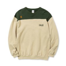 画像1: CALEE  EMBROIDERY BICOLOR CREW NECK SW (OLIVE / BEIGE) (1)