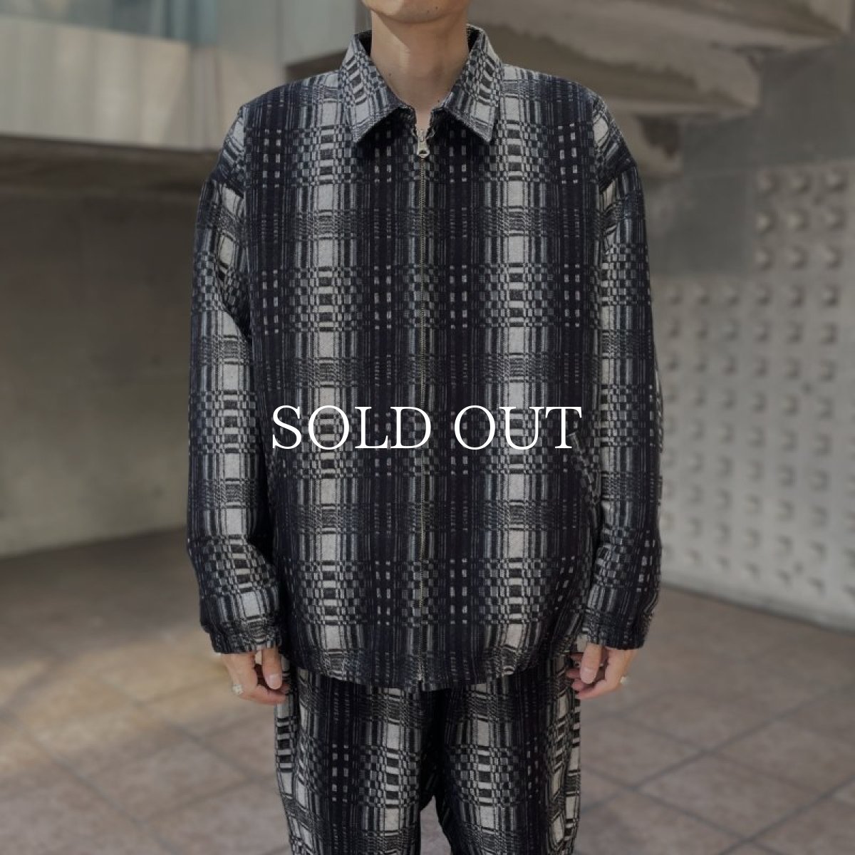 画像2: CALEE  O/S DOBBY CHECK HARRINGTON TYPE JACKET (BLACK / WHITE) (2)