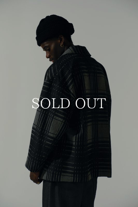 COOTIE PRODUCTIONS Jacquard Check Wool Short Chester Coat (Black