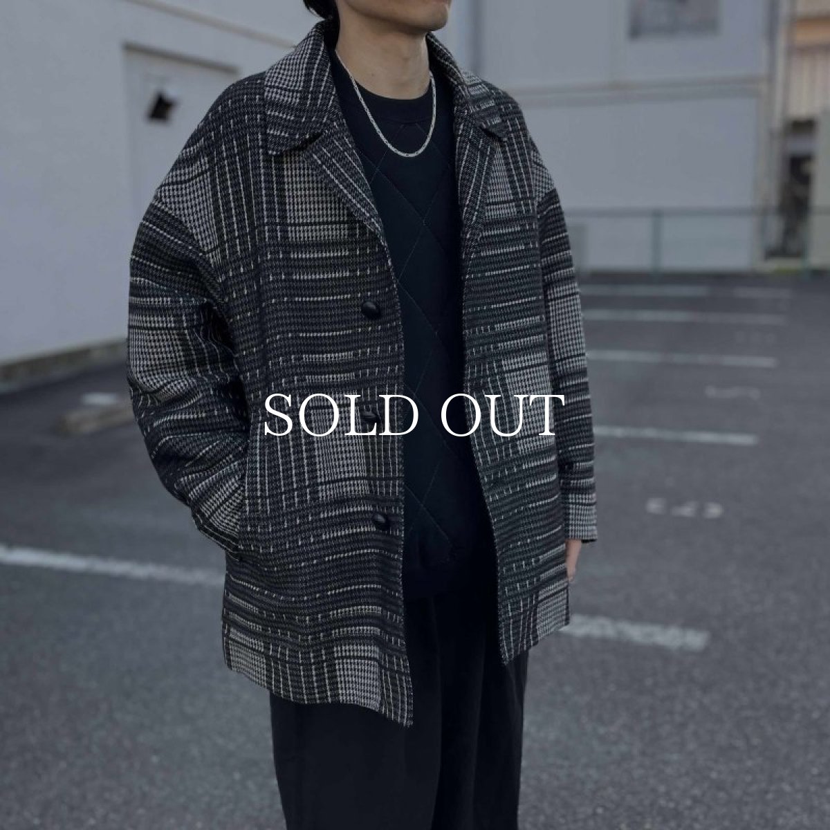 画像7: COOTIE   Jacquard Check Wool Short Chester Coat (Black) (7)